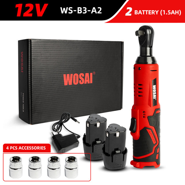 WOSAI 45NM Cordless Electric Wrench 12V 3/8 Ratchet Wrench set Angle Drill Screwdriver to Removal Screw Nut Car Repair Tool