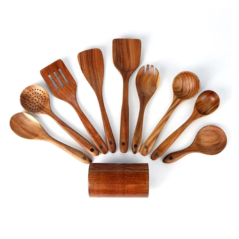 Ensembles d'outils de cuisine antiadhésifs en bois d'acacia naturel, fournitures de cuisine ménagères, accessoires de cuisine, ustensiles de cuisine