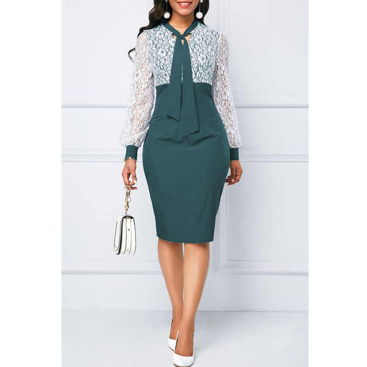 Wholesale Fall plus size women clothing business dress elegant ladies office dress long sleeve lace career dresses